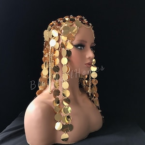 Cleopatra Headpiece: One Size Golden Sequin & Chain Weave, Ancient Egyptian Queen