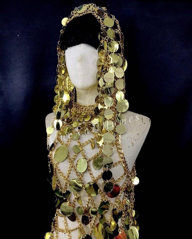 Regal Desert Queen: Handcrafted Golden Sequin and Chain Festival ...