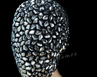 Handcrafted Black Gemstone Volcanic Rock Style Punk Gothic Mask- Perfect for Masquerades, Concerts, and Festivals