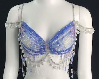 Hand-Beaded Gemstone Body Jewelry, Bohemian Festival Rave Top