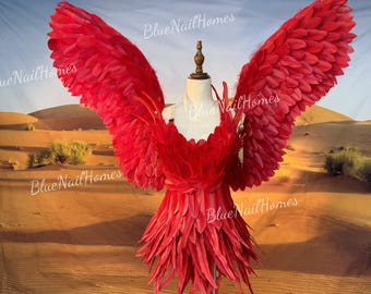 Lujoso disfraz de ángel con plumas rojas, alas exquisitas para cumpleaños, cosplay, actuaciones, vestido festivo rojo, alas VS, moda de San Valentín.
