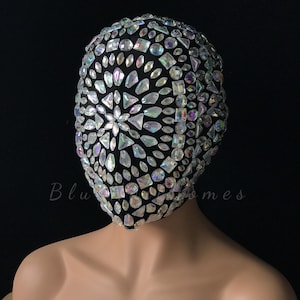 Iridescent Rhinestone Full Face Mask - Halloween Costume, Party Club Accessory, Handcrafted Headpiece