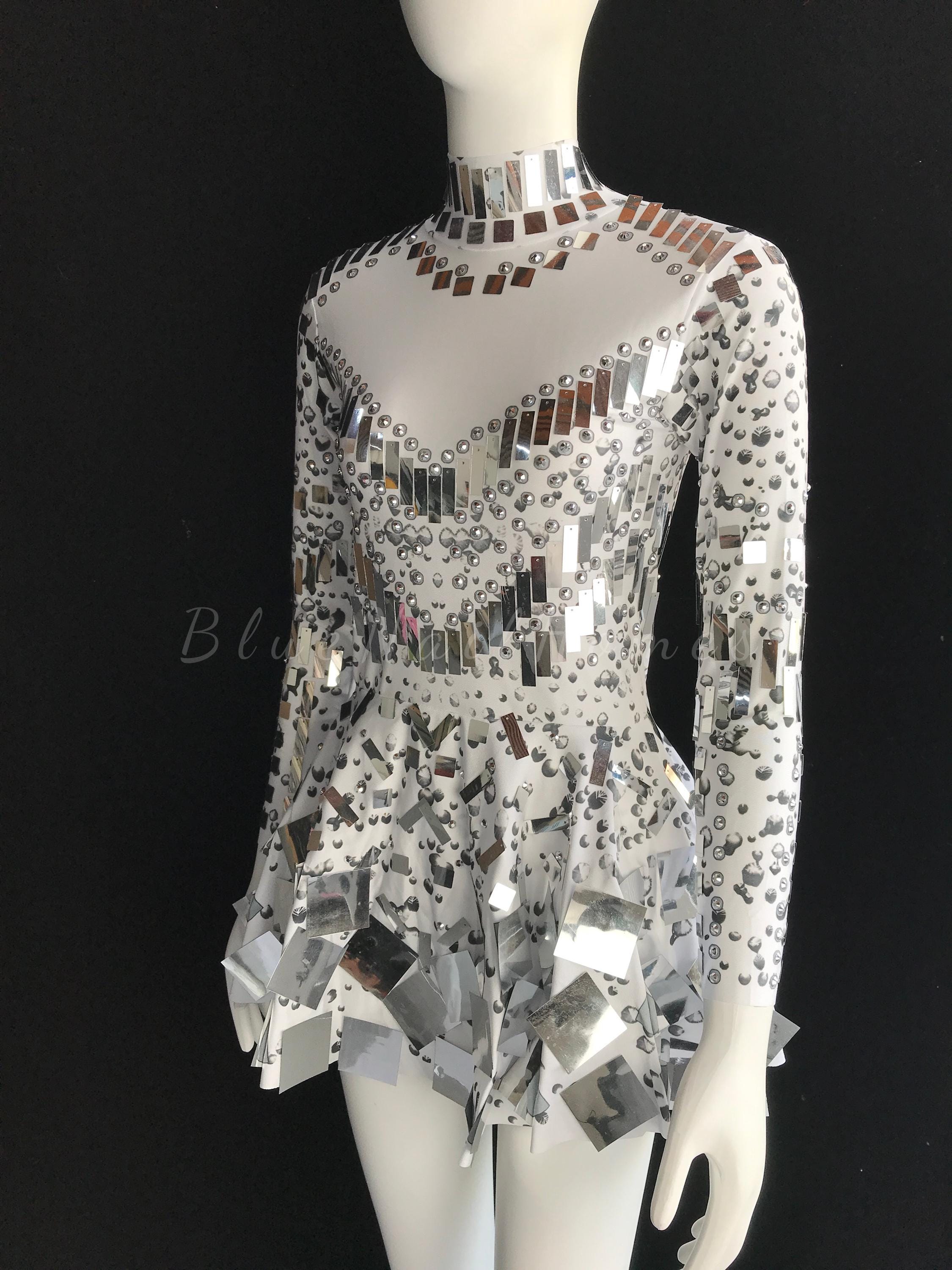 long sleeve mirror dress ASHLEYlauren 4673 Mirror Beaded Feather Cocktail Dress
