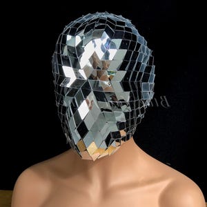 Silver Mirror Cyberpunk Mask: Futuristic Rave Costume, EDM Cosplay