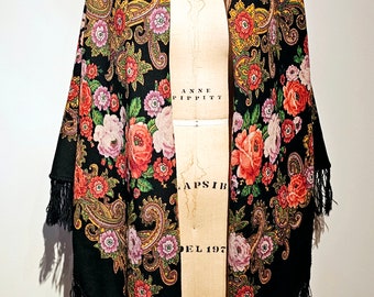 Large Wool Russian Style Shawl with Fringe