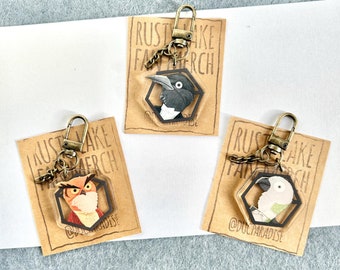 Rusty Lake Acrylic Keychain: Mr. Owl, Mr. Crow, Harvey - Gamer Gift
