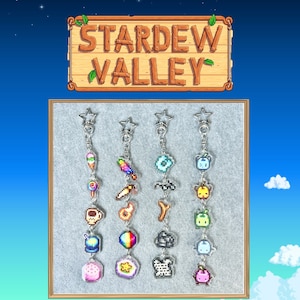 Stardew Valley Acrylic Keychain Keyring Set - Junimos/Trash/Lucky/Food - Kawaii Handmade Video Game Gift for Gamer, Accessories Collections