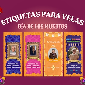 Etiquetas para velas cilíndricas altas / Día de los Muertos / Archivo digital