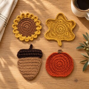 Autumn Coaster Crochet Pattern Bundle | Herbst-Untersetzer Häkelanleitung Bundle  PDF