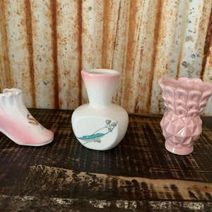 3 Vintage Miniature Pink Vases made in Japan