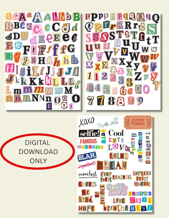 Magazine Cutout Letters Words Bundle | Collage Alphabet PDFs for Journals, Vision Boards, Scrapbooking Art Projects