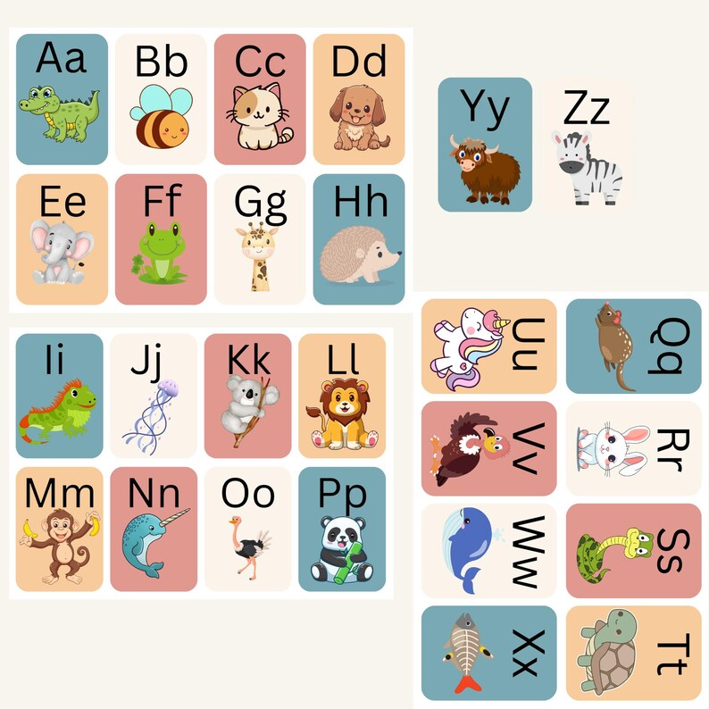 Alphabet Memory Cards, Flash Cards Cute Alphabet, Instant Download - Etsy
