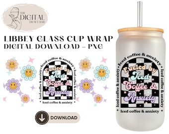 Download digital da estampa "Café e Ansiedade" em PNG para copo térmico Libbey de 473ml (16oz).