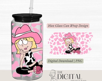 Download digital da arte para copo térmico Libbey de 473ml (16oz) da Disney Lizzie McGuire em PNG.