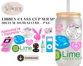 Download digital do adesivo para copo térmico Libbey de 473ml (16oz) com a imagem do momento Y2K em PNG.