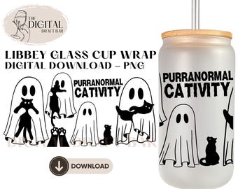 Gato assustador PNG 16oz Libbey Glass Tumbler Cup wrap download digital
