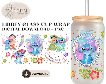 Download digital da arte para copo térmico Libbey de 473ml (16oz) da Disney Ohana PNG.