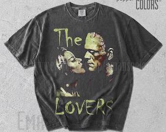 Maglietta "The Lovers Frankenstein Comfort Colors", maglietta con grafica "La sposa di Frankenstein"
