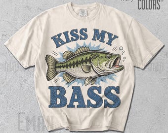 Kiss My Bass Fishing Shirt, Retro Bass Graphic Tee, Comfort Colors Top