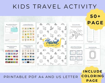 Printable Kids Travel Activity Pack| Educational Holiday Fun| 50 Page Airplane Activity Bundle