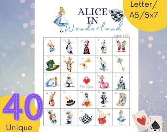 40 Bingos de Alice no País das Maravilhas: Jogo da Festa do Chá do Chapeleiro Maluco (Cartelas em PDF para Imprimir)