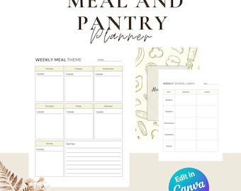 Editable Meal Planner: Weekly Food, Grocery List (Digital Download)