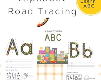 Caderno de exercícios de traçado de letras do alfabeto de estrada: prática de caligrafia com tema de carro (PDF)