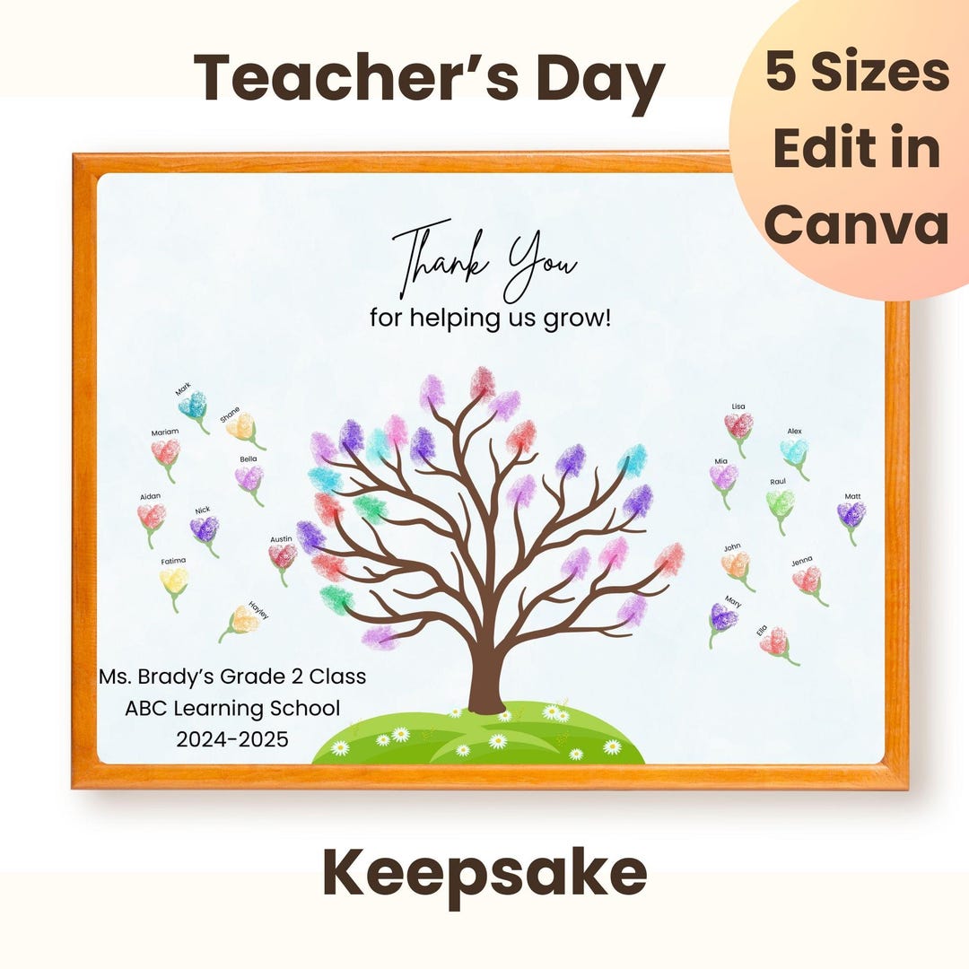 Printable Teacher Appreciation Gift, Fingerprint Tree Editable Canva ...