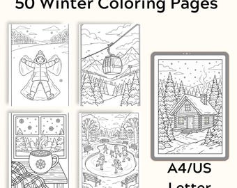 50 páginas para colorear de invierno acogedoras, animales nevados, actividades de invierno (descarga en PDF)