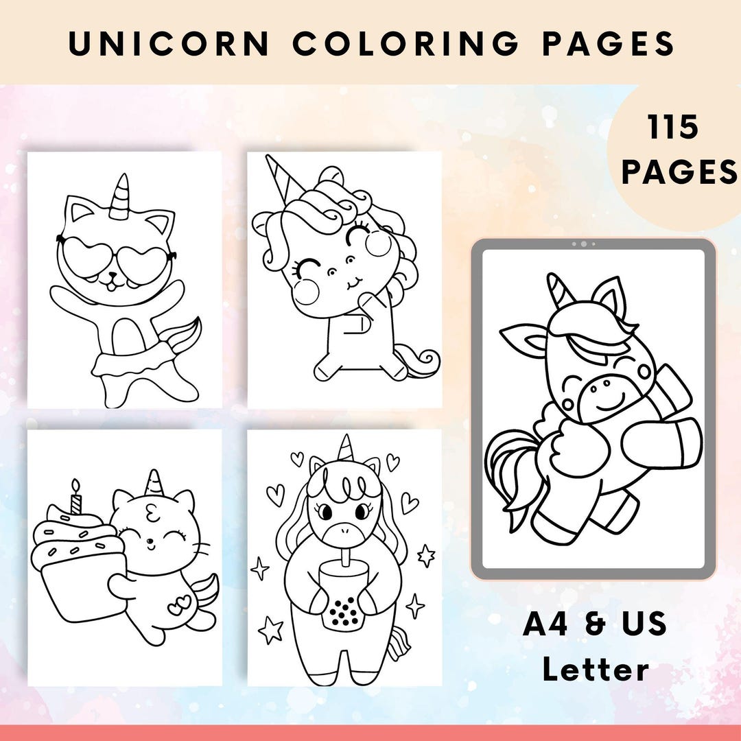 115 Unicorn Coloring Pages, Kids Activity Book (printable PDF) - Etsy