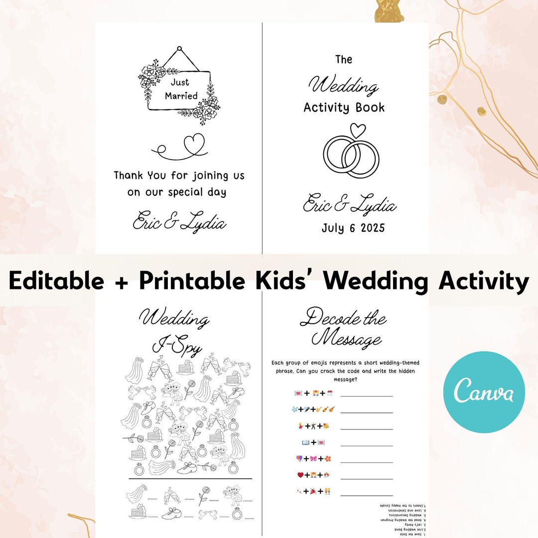 Personalized Wedding Activity Book for Kids: 24 Editable Pages (canva ...