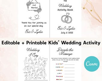 Libro de actividades personalizado para niños para bodas: 24 páginas editables (plantilla de Canva, descarga digital)
