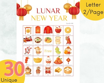 Lunar New Year Bingo Game | 30 Printable Cards (Instant Download)