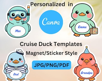 Modelos editáveis de patinhos de cruzeiro, ímãs personalizados para portas de cabine (JPG/PNG/PDF)