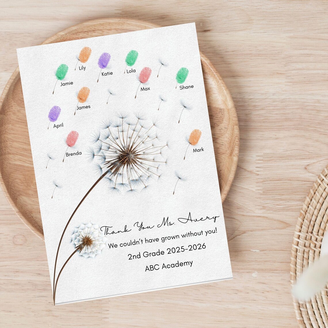 Dandelion Fingerprint Art, Teacher Thank You Keepsake, Editable Canva ...