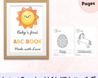 Primer libro para colorear del abecedario del bebé: un recuerdo para el baby shower (descarga digital)