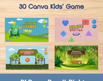 Bearbeitbare Kinderspiele, Canva Quizvorlagen, PLR Bundle