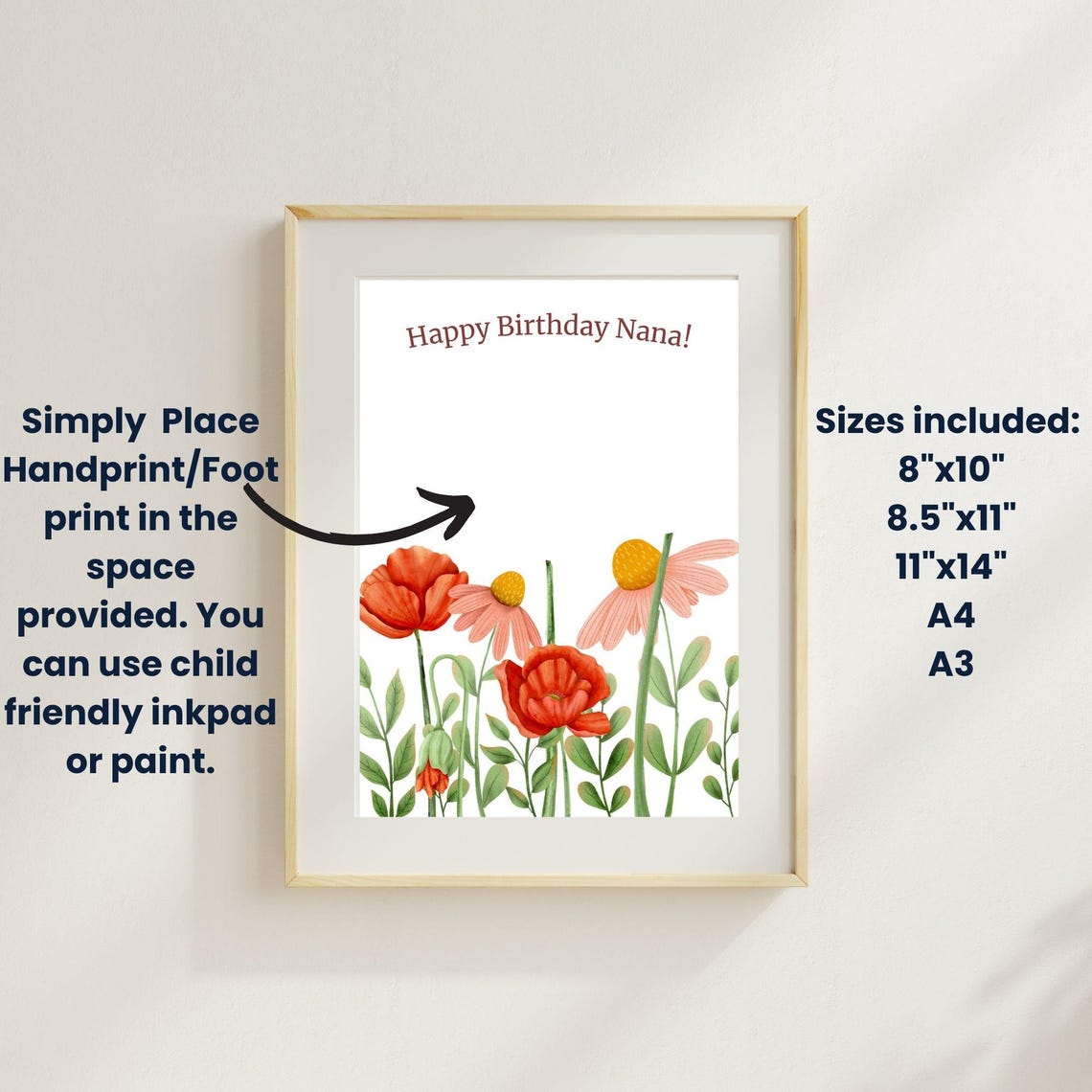 Editable Handprint Flower Bouquet Art Birthday Keepsake (canva