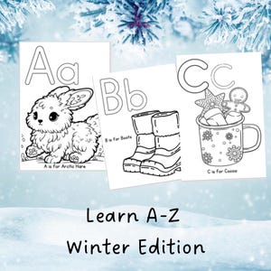 Actividades del alfabeto para niños en edad preescolar con temática de invierno, ideas para reconocer letras, diversión para colorear para niños pequeños, descarga instantánea