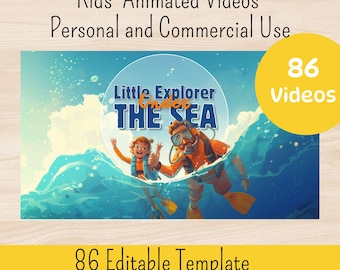 Paquete de vídeos animados para niños: 86 plantillas editables de Canva (descarga digital con derechos de reventa)