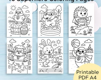 Dibujos para colorear de animales superhéroes para niños, actividad sencilla y divertida en PDF (40 páginas)