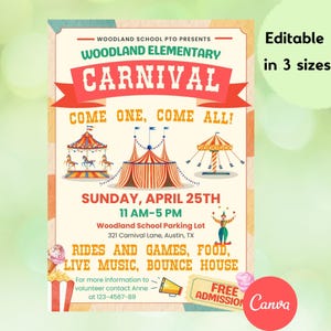 Carnival Flyer Template Editable in Canva | School Fun Fair Fundraiser Event| Instant Download