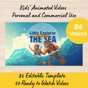 PLR Animated Kids&#39; Video Bundle, 86 Editable Kids&#39; Videos in Canva, Master Resell Rights Template, Summer Homeschool Activities