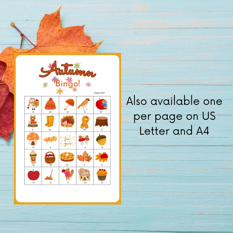 Printable Autumn Bingo Game: 50 Unique Cards (digital Download) - Etsy