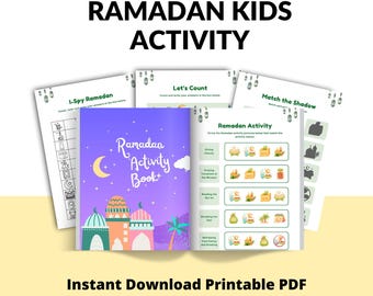 Książka z ćwiczeniami na Ramadan dla dzieci | Islamskie arkusze do druku | Alfabet i cyfry arabskie | Zeszyt ćwiczeń na Ramadan w formacie PDF