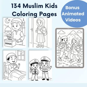 Muslim Kids Coloring Pages, Printable Islamic Activities Bundle for Kids, Islamic Homeschooling Printables Instant Download
