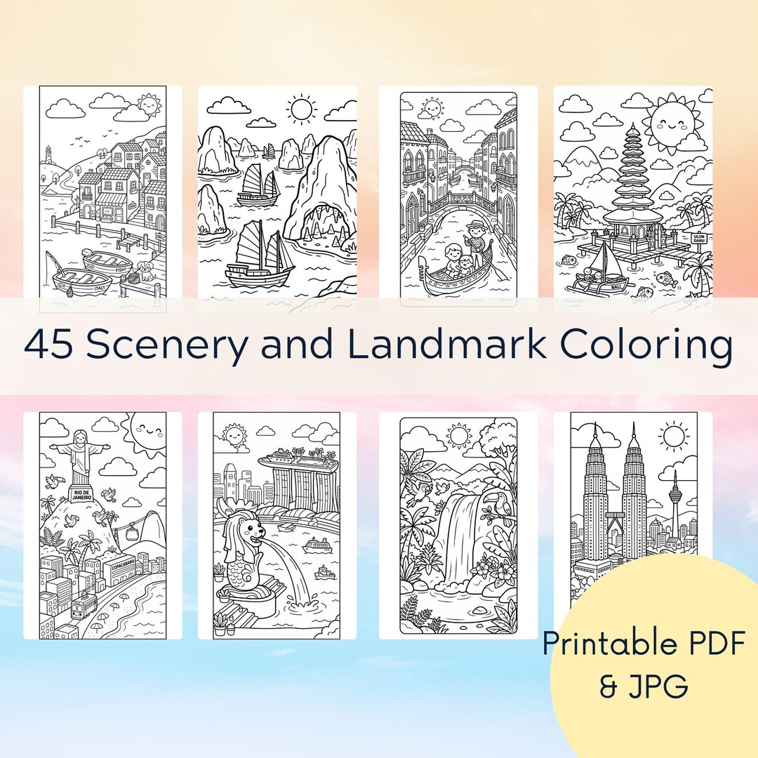 45 World Landmark Scenery Coloring Pages for Kids (printable PDF) - Etsy UK