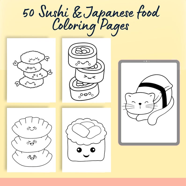 Printable Sushi Coloring Pages for Kids and Adults, Kawaii Sushi ...