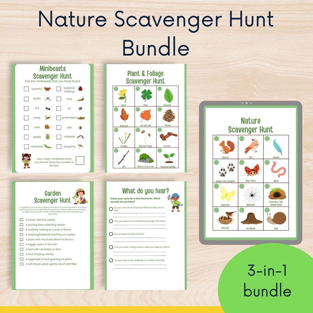 Nature Scavenger Hunt Bundle: Kids' Outdoor Activities (printable PDF ...