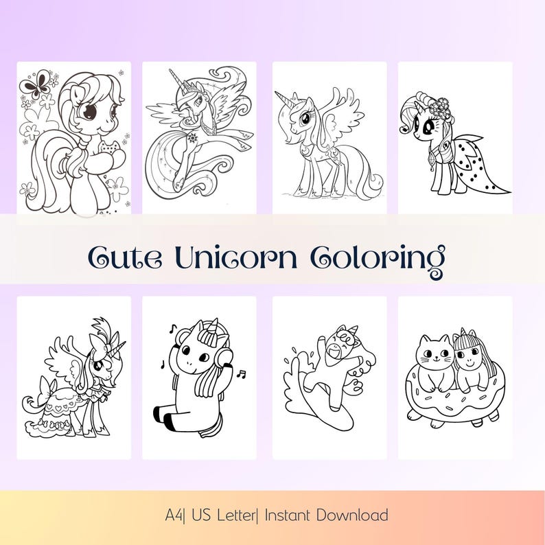 90 Unicorn Coloring Pages for Kids, Printable Coloring Pages, Girls